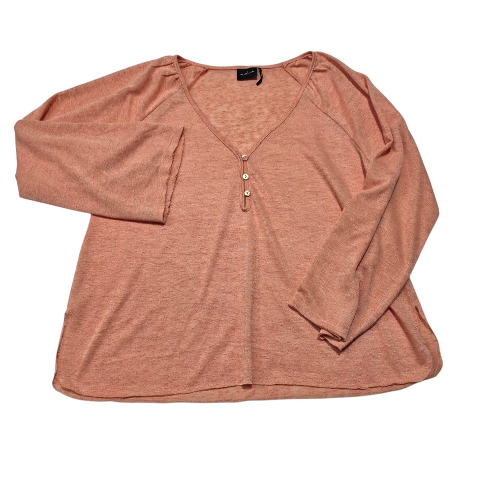 Out From Under Top Women‎ Small Pink Henley V-Neck Long Sleeve Slub Knit UO